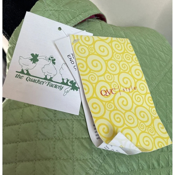 Quacker Factory Small Green Pink Quilted 100% Silk Jacket Coat Full Zip NEW - Picture 6 of 8